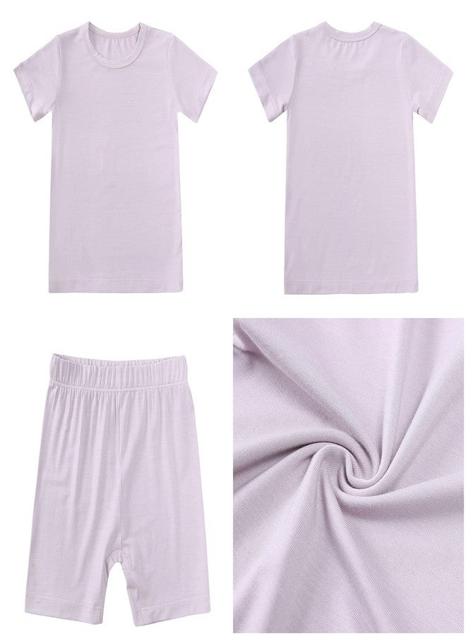 Aablexema Baby Short Summer Pajamas - Toddler Cool Jammies Pjs Rayon from Bamboo,2pcs Kids Sleepwear Set for Boys Girls(Light Purple,4y) - Image 2